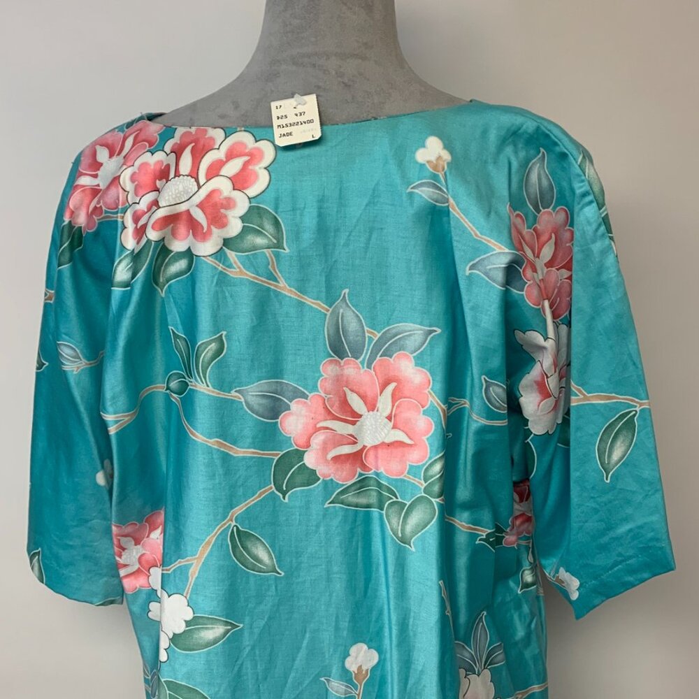 Sun Fashion Caftan Vintage Blue Hawaiian Tropical Print Maxi Beach Womens SZ L - Picture 4 of 9